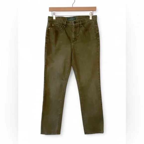 LAUREN‎ RALPH LAUREN PREMIERE STRAIGHT LEG MID RISE JEANS OLIVE GREEN SIZE 4 - Picture 2 of 7